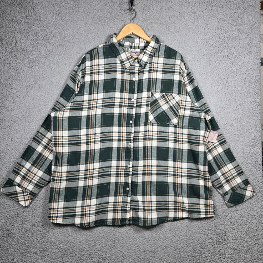 Wrangler Wrancher Shirt Mens Size 3XL Green Tartan Plaid Flannel Soft Cotton NWT